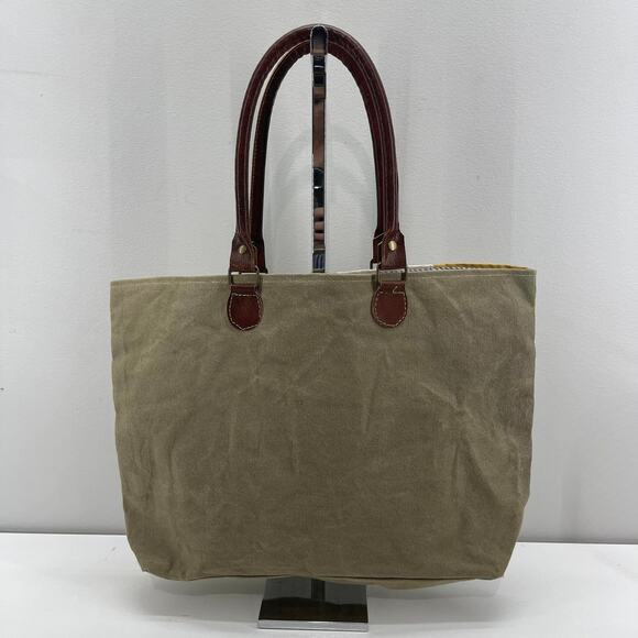 Crosstree Lane K&K Product of the Heart Globally Sourced Canvas Tote Bag Leather - Picture 2 of 9